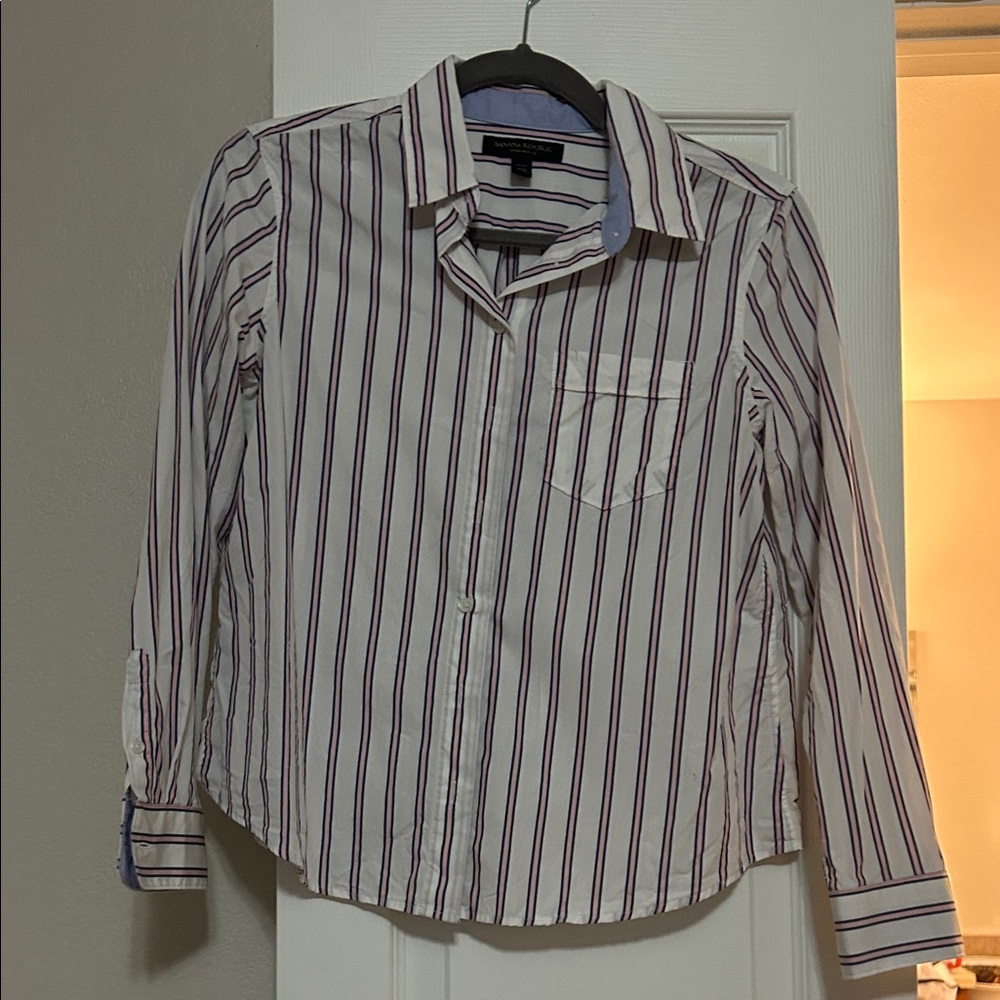 Banana Republic Cream and Pink Striped Shirt